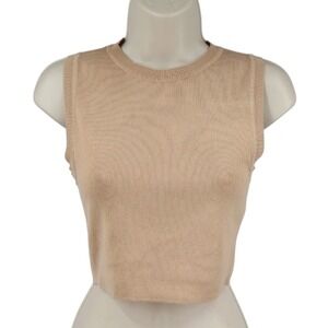 Zara Beige Knit Crop Tank Top Sleeveless Stretch Sweater Shell Size M